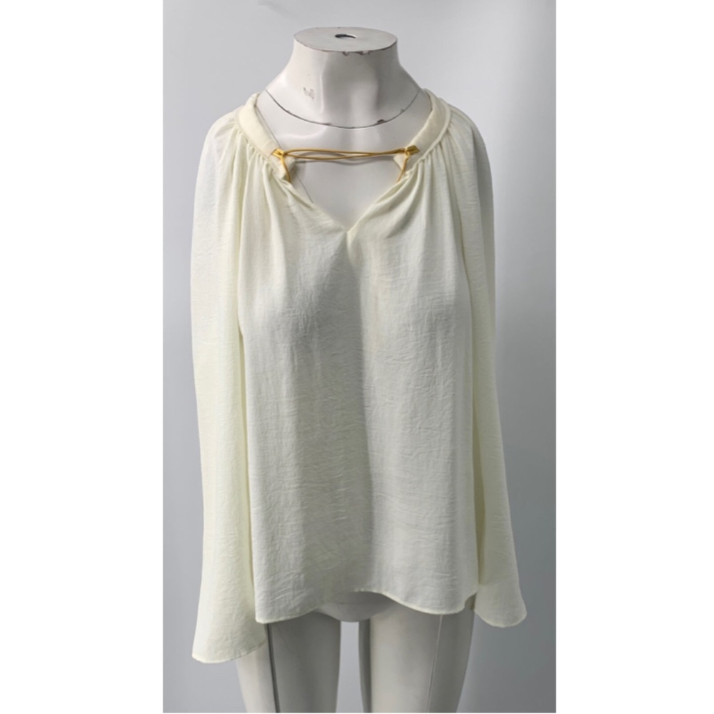 Maje Off-White Long Sleeves Tie Front Blouse sz 3